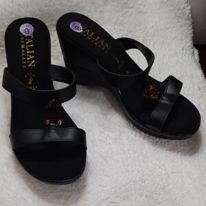 Italian Shoemakers Black and Brown Wedge Sandals